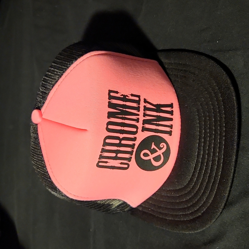 Chrome and Ink Hat Trucker Style with Snapback Adjustable Hot Pink Black